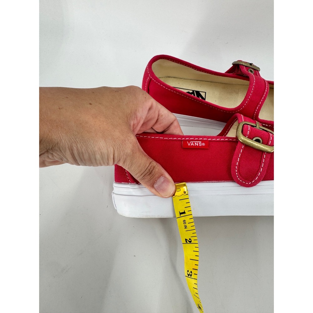 Vans Mary Jane Shoes Women 8.5 Red Canvas Buckle Strap Sneakers - Picture 7 of 16